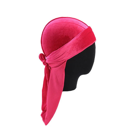 New Unisex Velvet Durags Bandana Turban Hat Men Women Breathable Long Tail