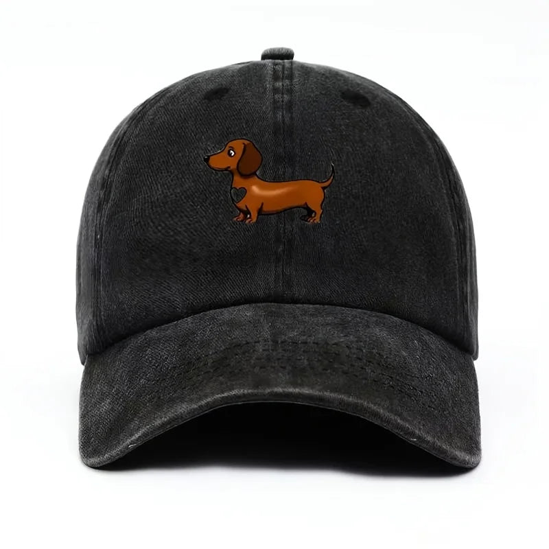 Cute Sausage Dog Pattern Printed Baseball Hat with Snap Button Lightweight Valentine's Day Gift