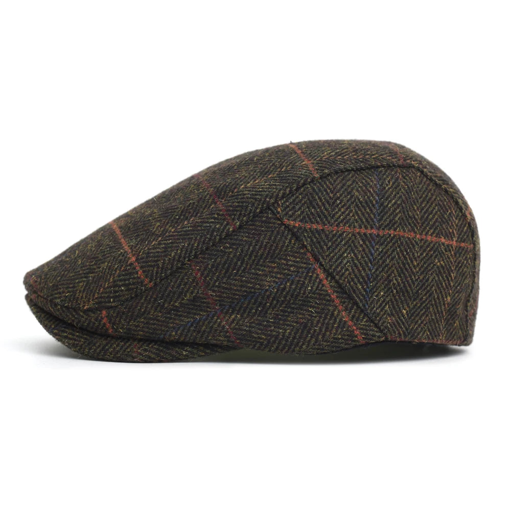 Newsboy Cap Men Winter Thick Warm Vintage Herringbone Casual Stripe Berets Flat Hat