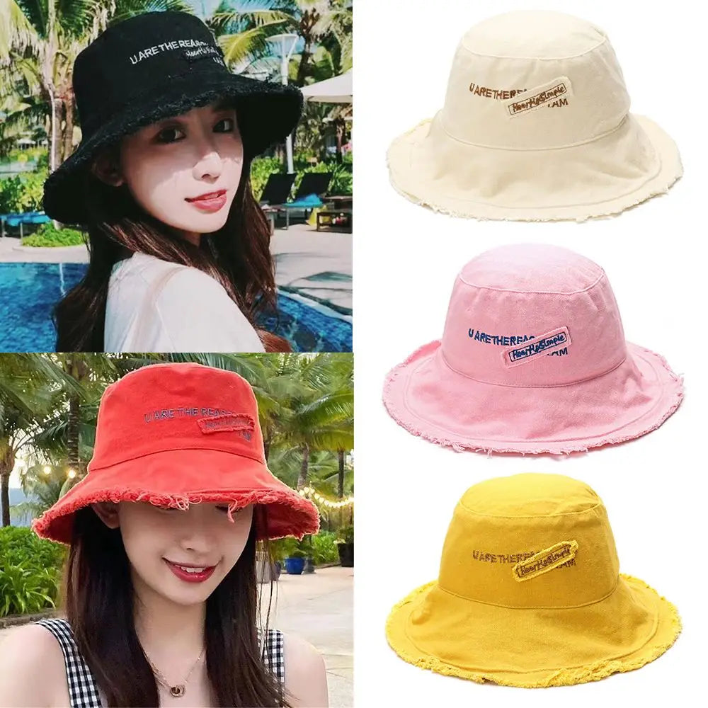 Women Outdoor Sunscreen Bucket Hat Cotton Sun Caps Fisherman Cap