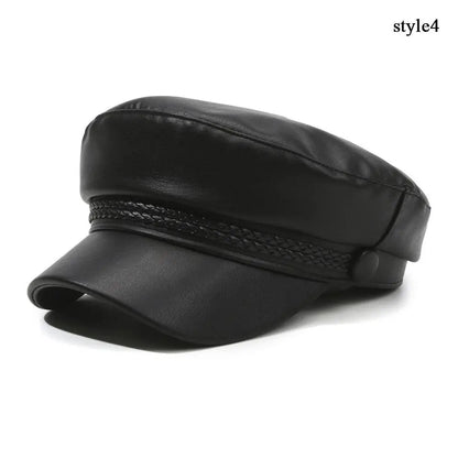 New PU Leather Beret Hat Autumn And Winter Versatile Beret