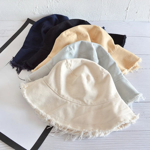2025 Cotton Fashion Korean Casual Ladies Flat Tassel Bucket Cap