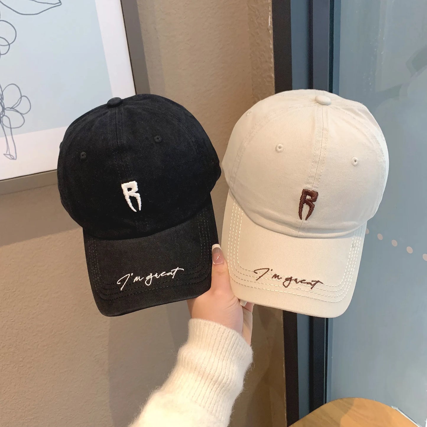 Simple Color Korean Letter P Embroidery Baseball Cap