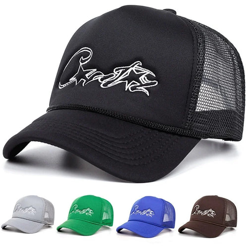American Letter Embroidered Sun Hat Couple Mesh Breathable Duck Tongue