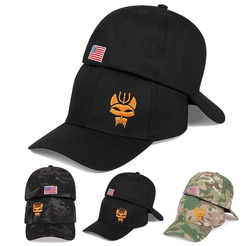 Unisex Forked Wolf Embroidery Camouflage Baseball Caps Spring and Autumn Outdoor Adjustable Sunscreen Hat