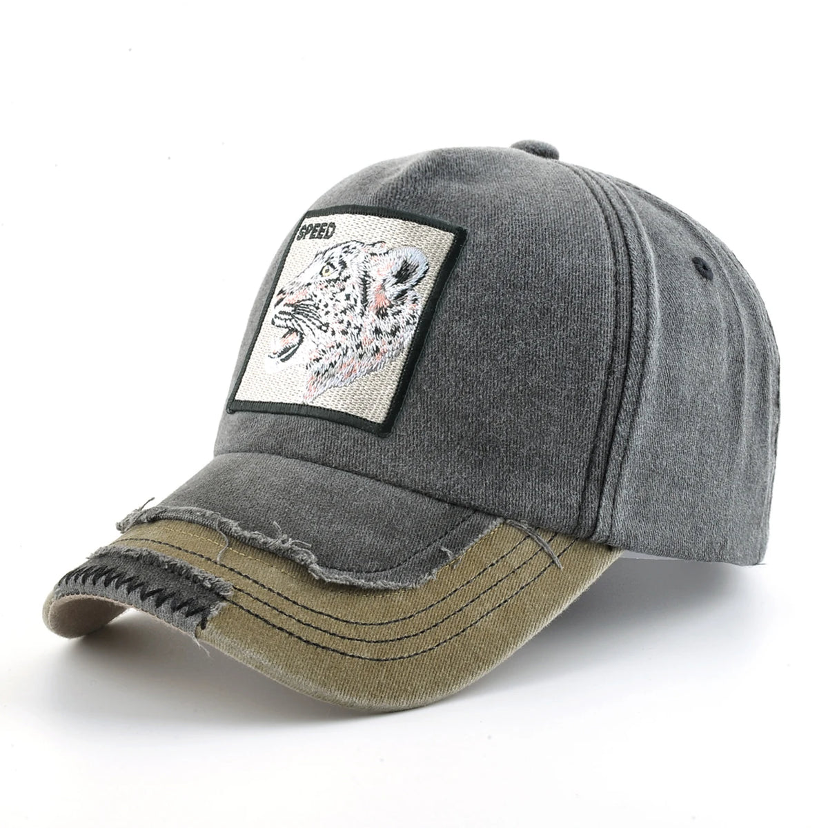 Vintage Denim Baseball Cap With Embroidery Animals
