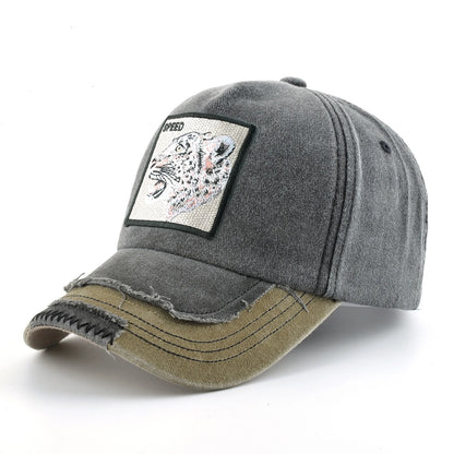Vintage Denim Baseball Cap With Embroidery Animals