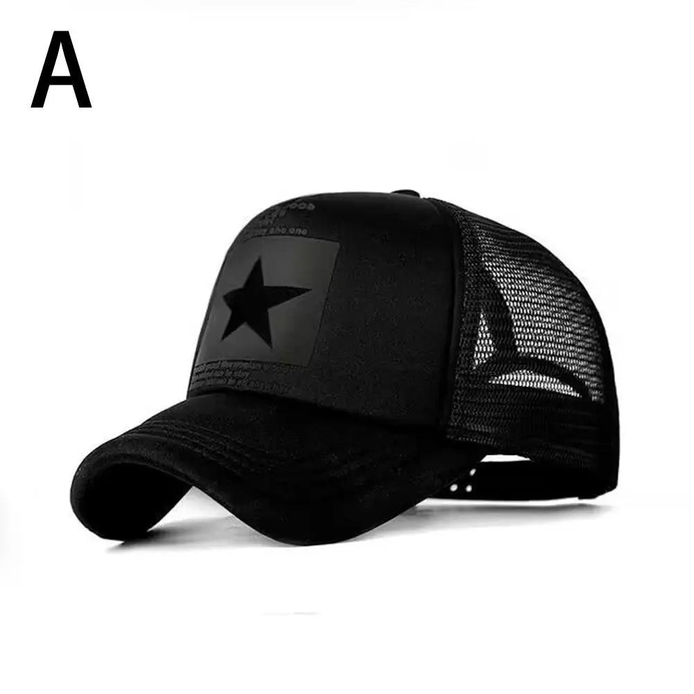 Summer Mesh Baseball Cap Fashion Star Printed Adjustable Baseball Hat Ponytail Cap Unisex Outdoor Sports