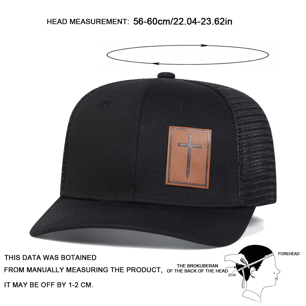 Unisex Cross Brown Leather Label Baseball Net Caps Outdoor Adjustable Casual Sunscreen Hat