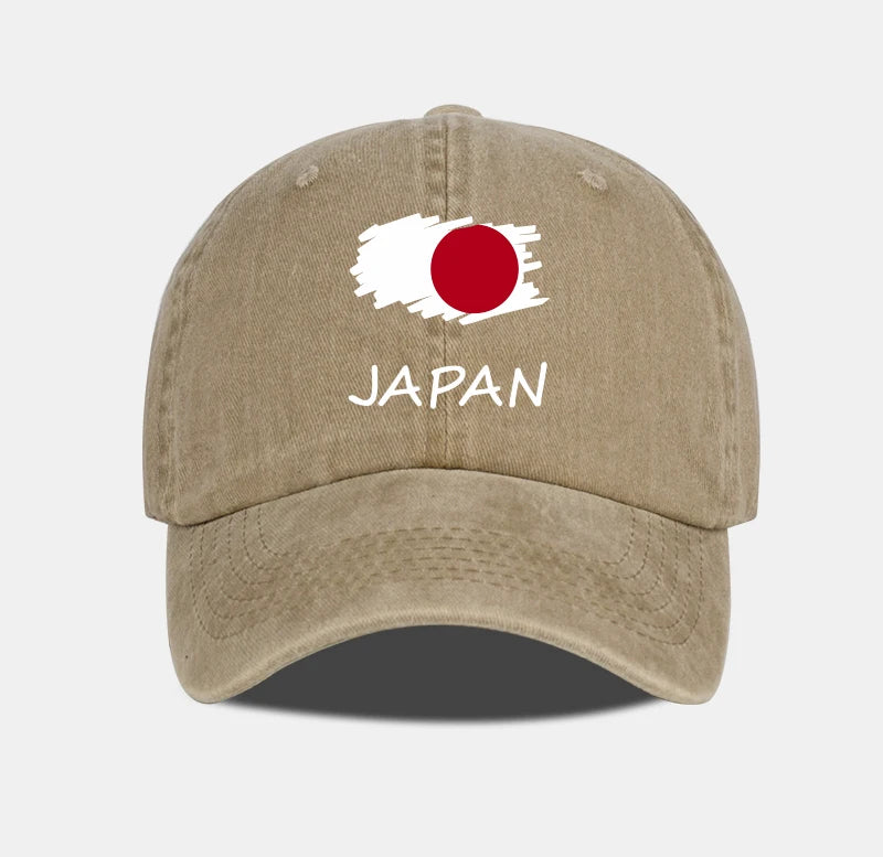 Flag Print Washed Baseball Cap Comfortable & Breathable Retro Patriotic Style Daily Commute Gift for Japan Enthusiasts