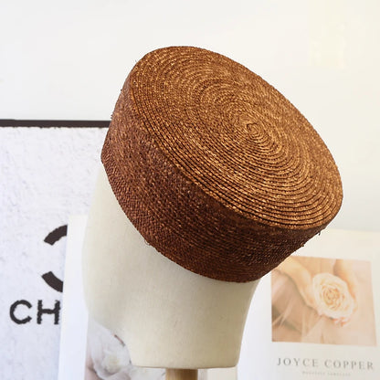 Brown Pillbox Hat Summer Straw Beret Sun Hats French