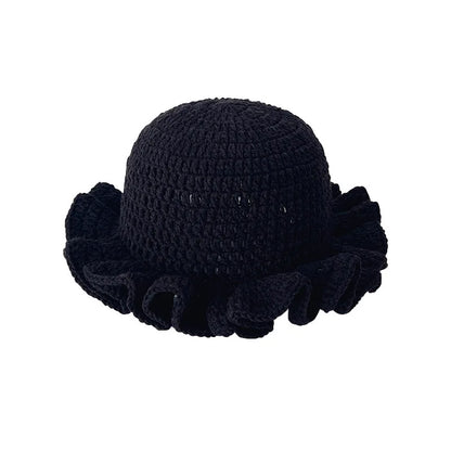 New Colorful Crochet Ruffle Brim Knit Bucket Hats