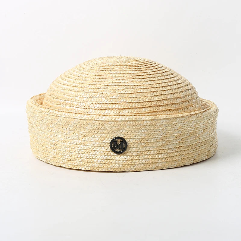 100% Natural Round Straw Hat For Women Japanese Summer Sailor Hat