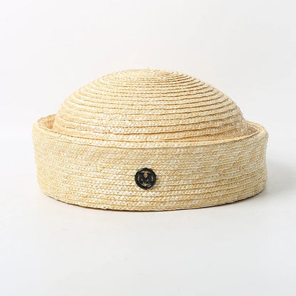 100% Natural Round Straw Hat For Women Japanese Summer Sailor Hat