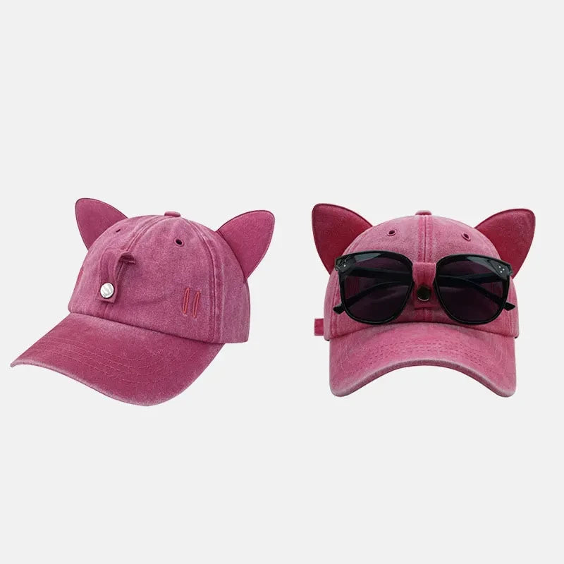 New Cute Cat Ears Pilot Hat With Glasses Baseball Cap
