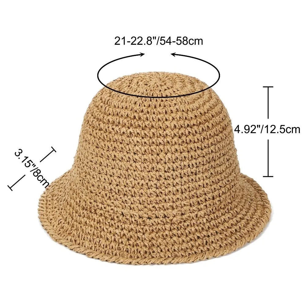 Breathable Straw Fisherman Hat Foldable Solid Color Bucket Hat Summer