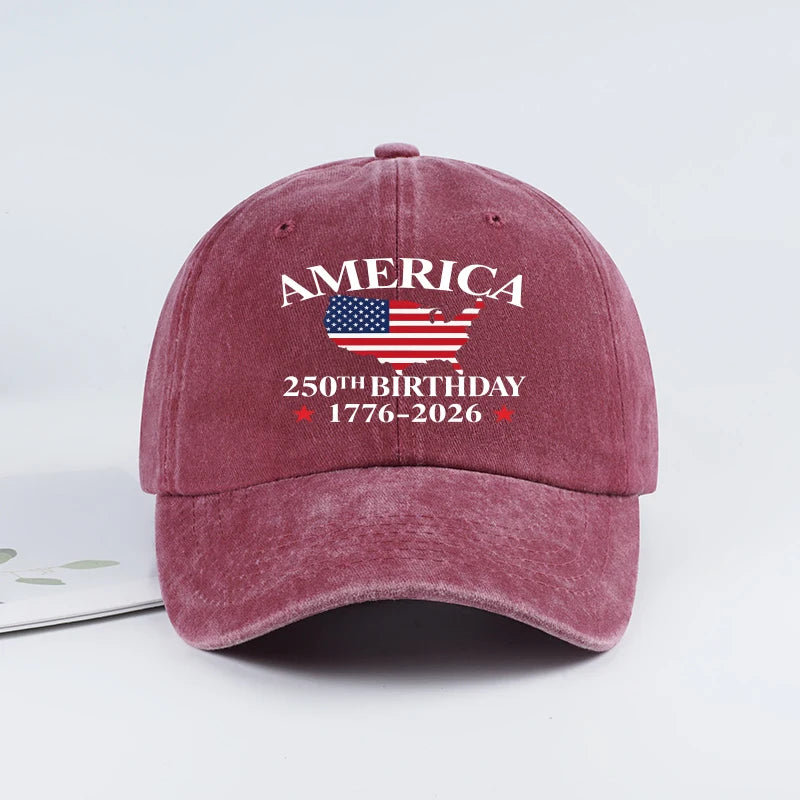 USA 250th Birthday Baseball Cap Men Women Vintage Washed Cotton