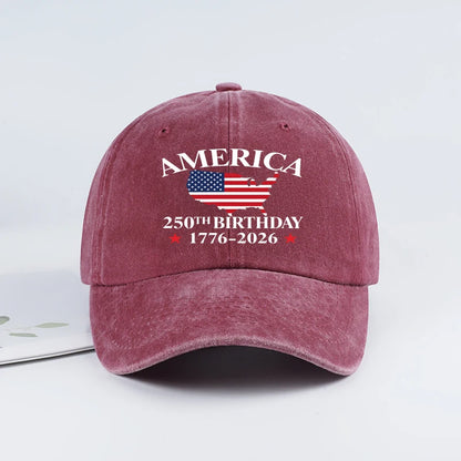USA 250th Birthday Baseball Cap Men Women Vintage Washed Cotton