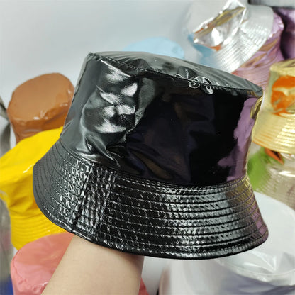 Colorful Shiny Leather Two Sided Fisherman Hat Women's and Men's
