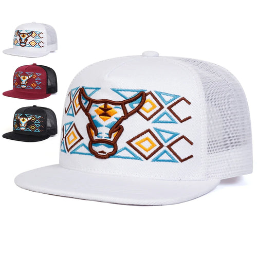 Unisex Ox Head Embroidery Baseball Net Hats Spring Summer
