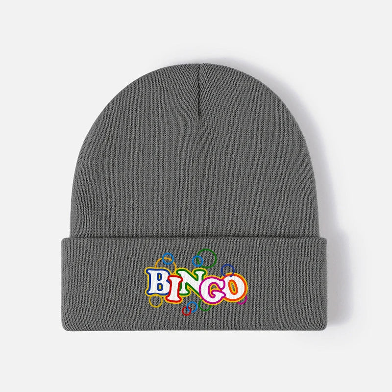 Bingo Letter Pattern Knit Beanie Hat Warm Cuffed Skull Cap