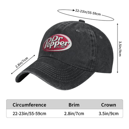 Dr Pepper Letter Baseball Cap Casual Distressed Washed Drink Baseball Hat for Men Women