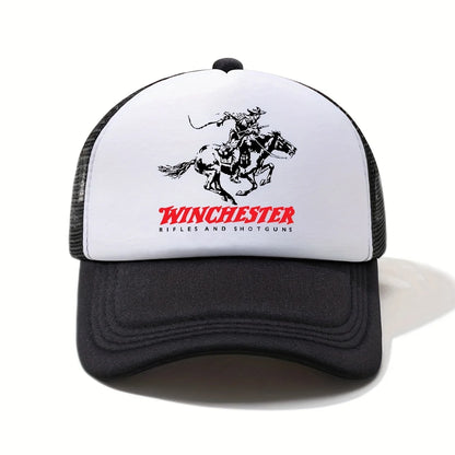 Winchester Printed Half Mesh Baseball Cap Unisex Vintage Style Outdoor Sun Hat