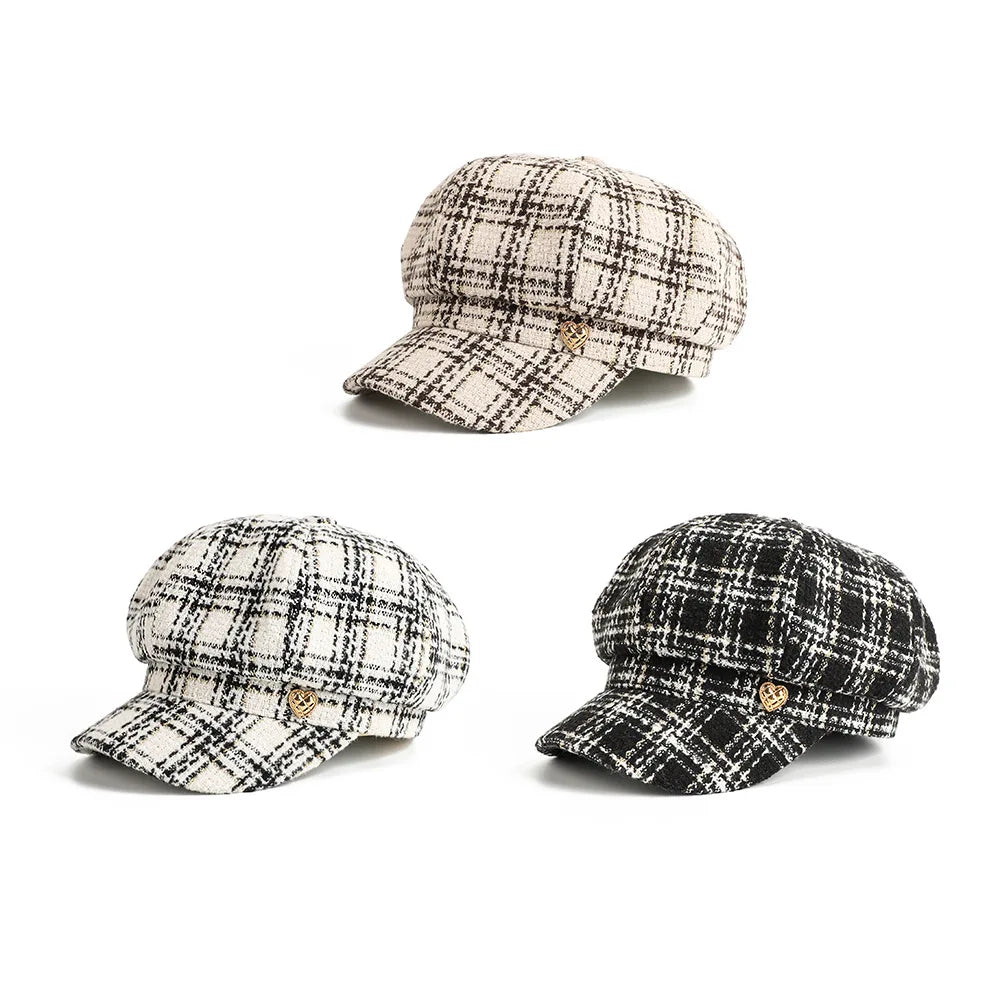 New Women Fashion Plaid Berets Hat Women