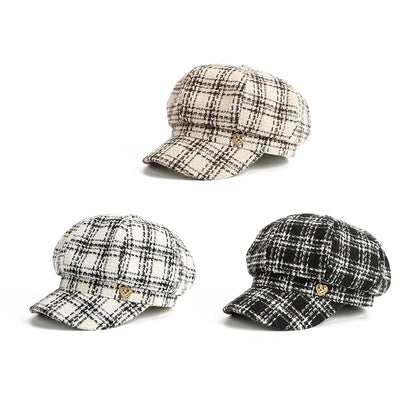 New Women Fashion Plaid Berets Hat Women
