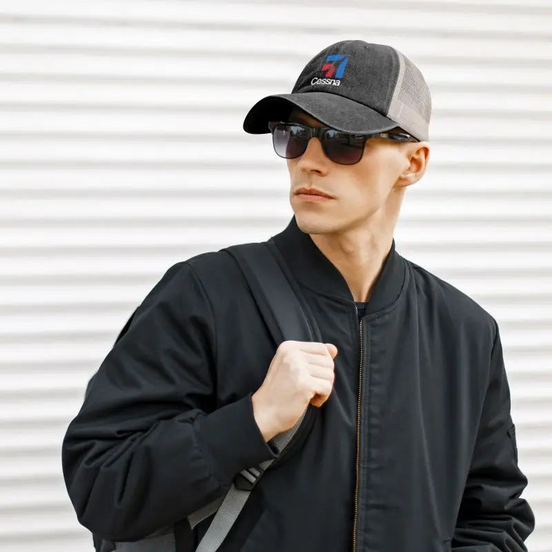 Custom Cessna Logo Print Mesh Back Baseball Cap Low Profile Trucker Hat Cotton Denim Caps Sun Visor Hat
