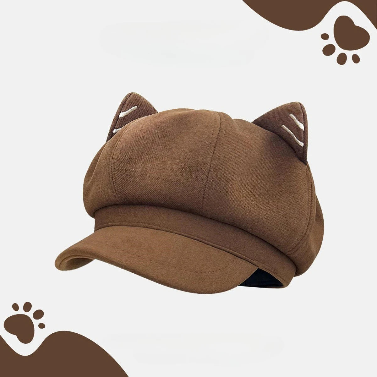 Retro Brown Beret Collection Cute Ear Flat Top Octagonal Beret