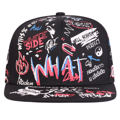 Unisex WHAT Graffiti Print Hip Hop Hats Fashion Spring Autumn Outdoor Adjustable Casual Sunscreen Hat