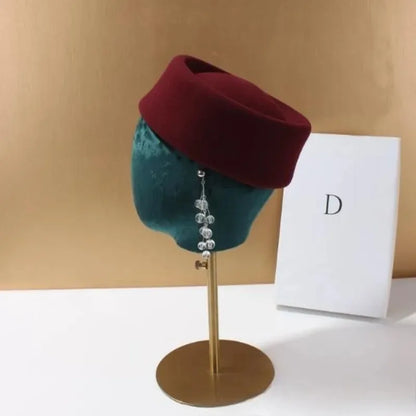 Women Wool Felt Berets Hat Vintage Hard Top Concave Top Fedoras Hats