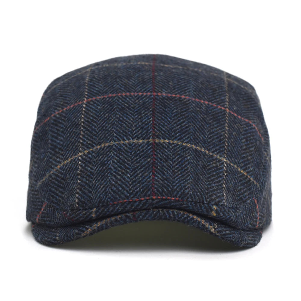 Newsboy Cap Men Winter Thick Warm Vintage Herringbone Casual Stripe Berets Flat Hat