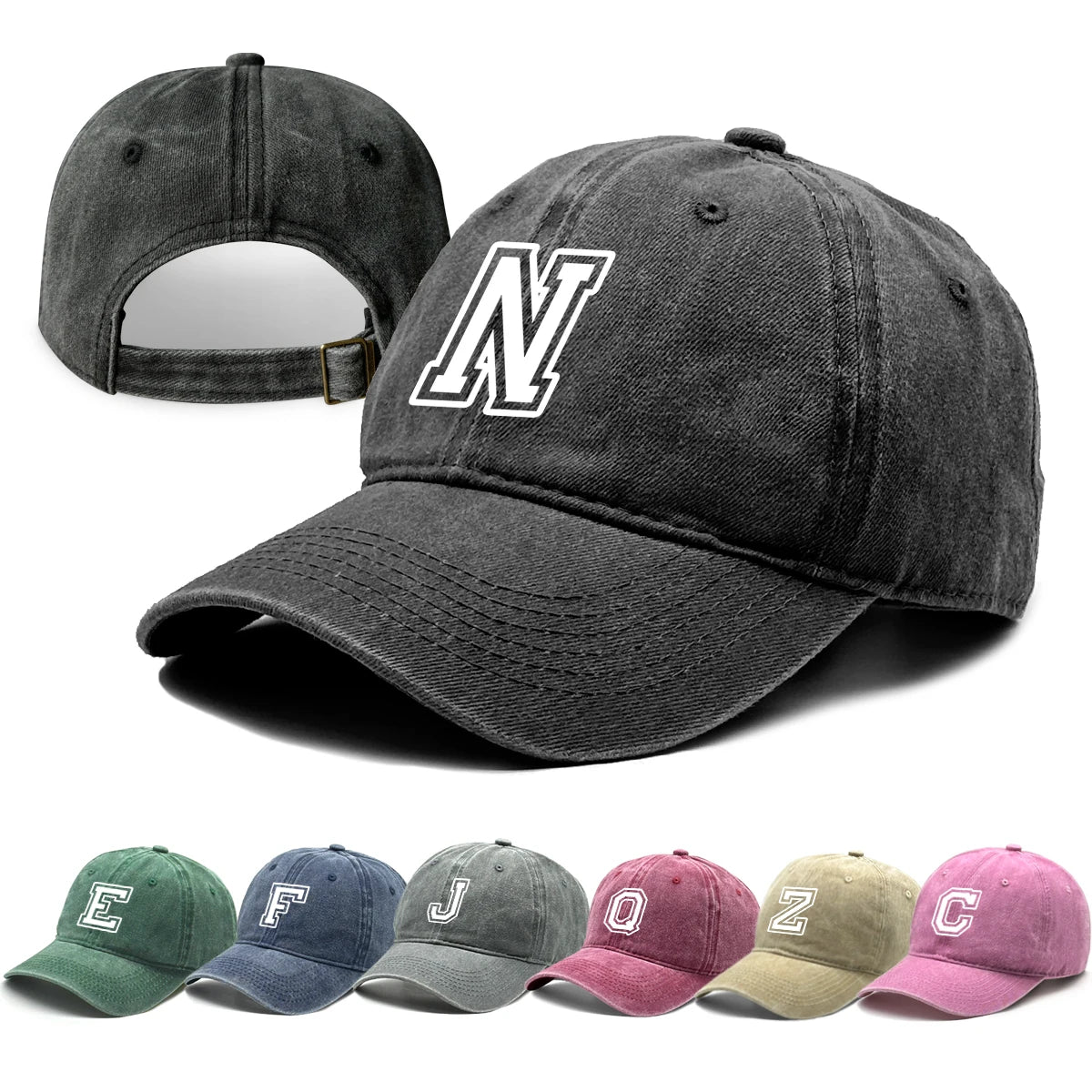 Initial Letter A-Z Print Baseball Cap For Men Women Retro Washed Cotton Dad Hat