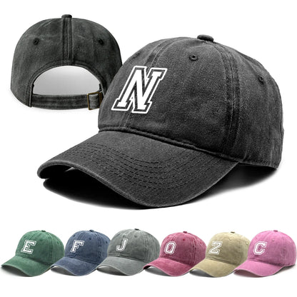 Initial Letter A-Z Print Baseball Cap For Men Women Retro Washed Cotton Dad Hat
