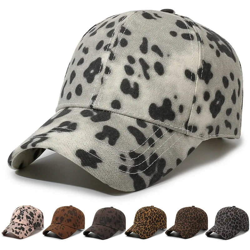 Trendy Unisex Leopard Printed Baseball Cap, Stylish Round Top Hat
