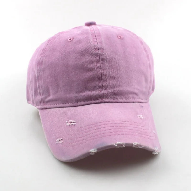 1pc Solid Distressed Perforated Mesh Washed Baseball Cap