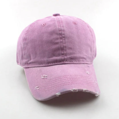 1pc Solid Distressed Perforated Mesh Washed Baseball Cap