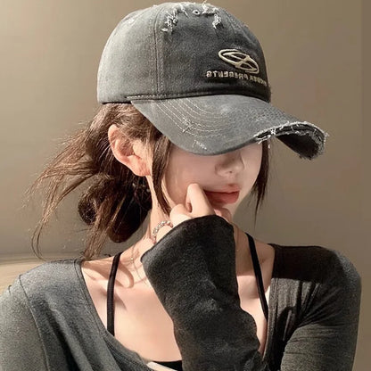 American Retro Washed Distressed Women's Baseball Cap Face Slimming Japanese  Protection Hat