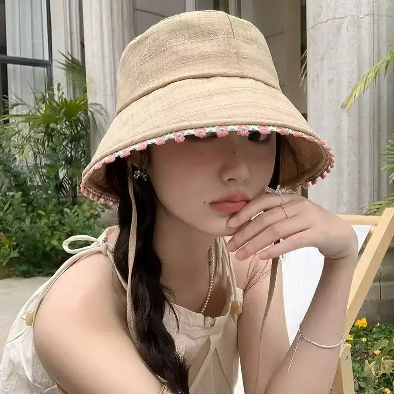 Outdoor Camping Sun Protection Sweet Pink Bucket Caps