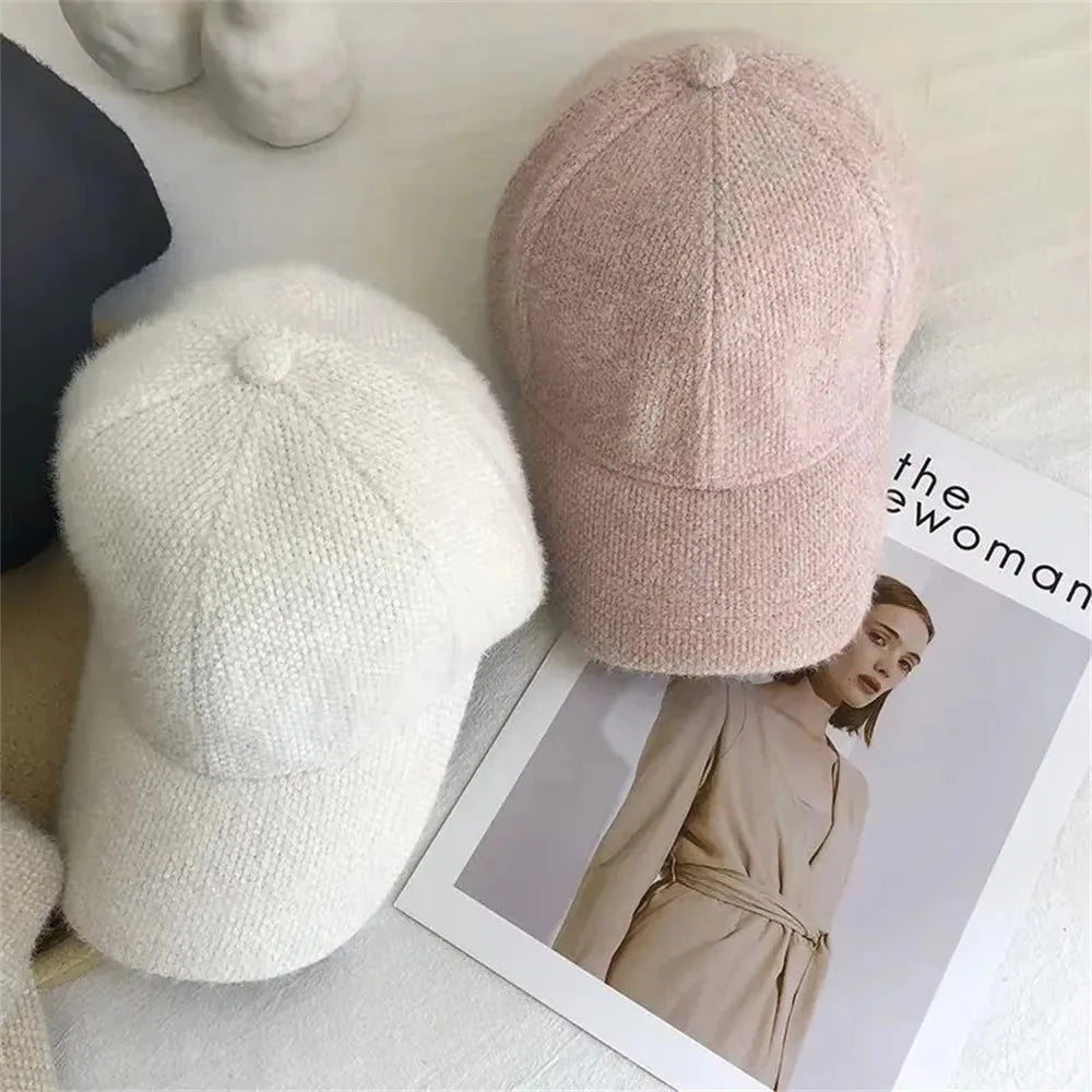 Casual Solid Color Baseball Cap Rabbit Hair Adjustable