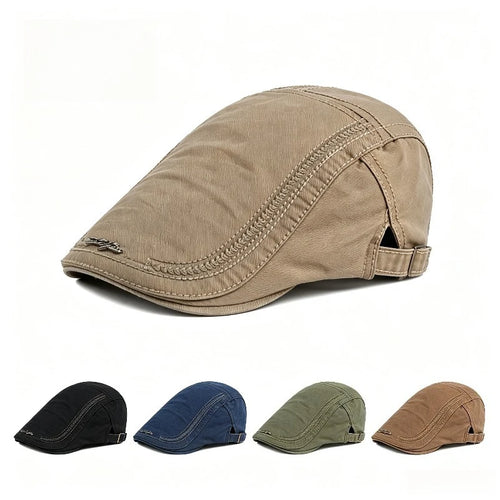 Washed Ivy Cap Men Curved Decorative Stitching Metal Logo Newsboy Hat