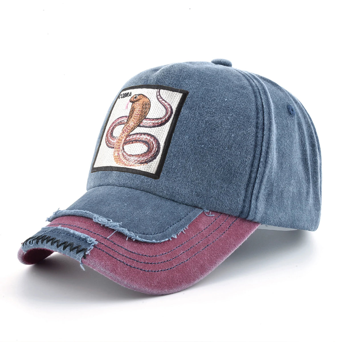 Vintage Denim Baseball Cap With Embroidery Animals