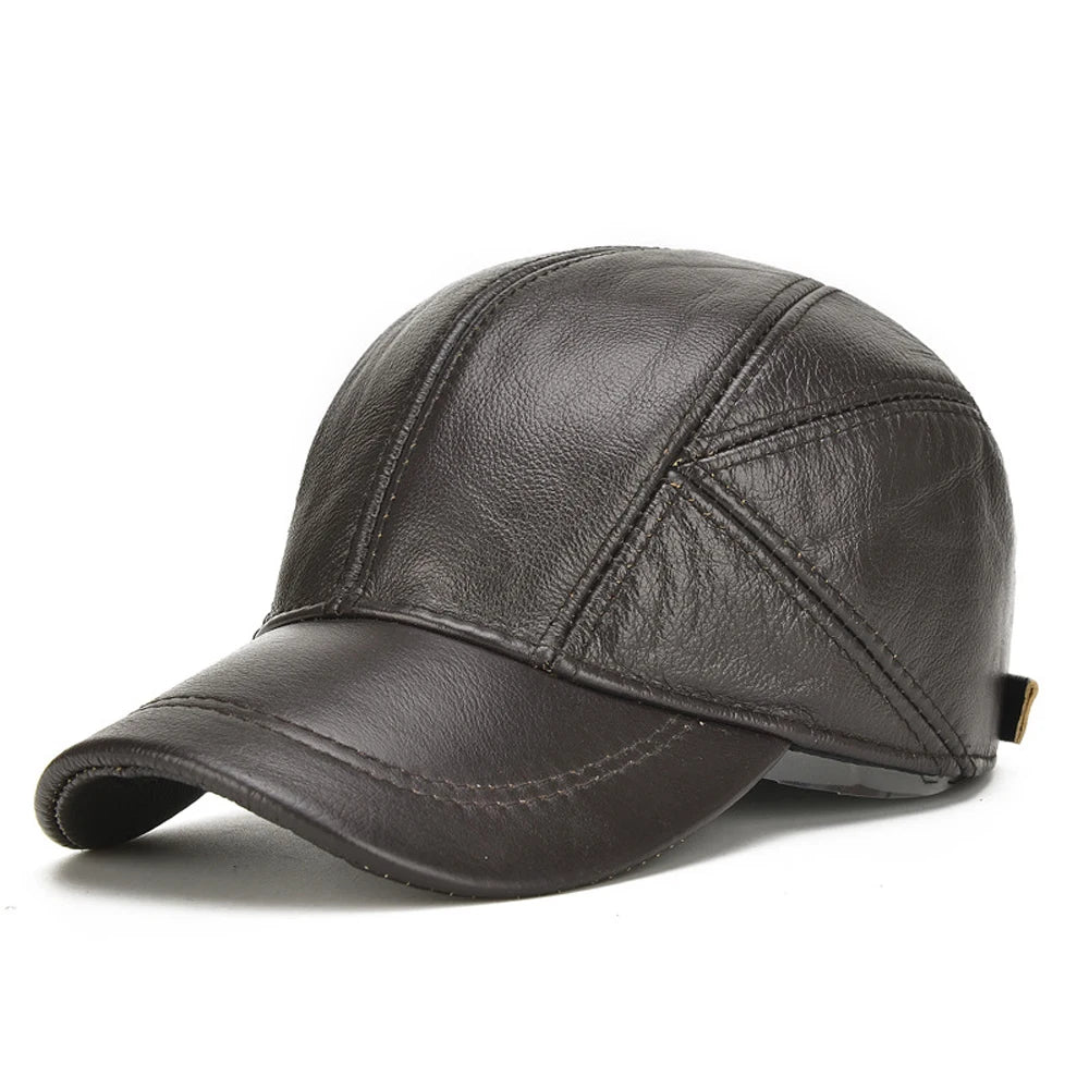 2026 Male Winter Genuine Real Cow Leather Baseball Hats