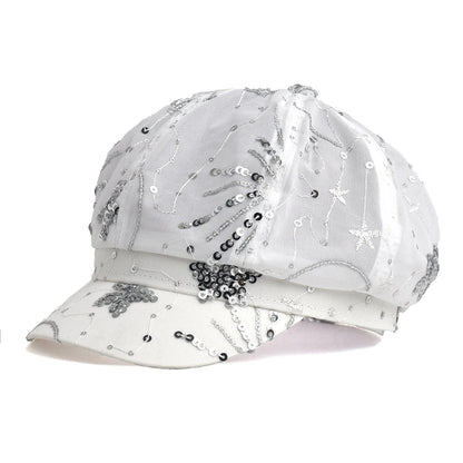 Women’s Sequined Beret Hat Korean Style Sparkle Newsboy Cap