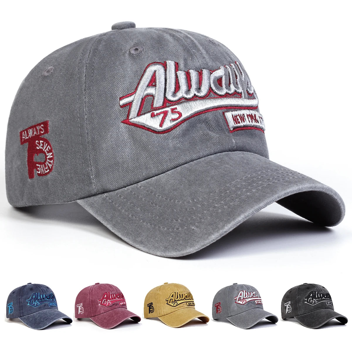 Unisex Always75 Letter Embroidery Wash Baseball Caps Spring and Autumn