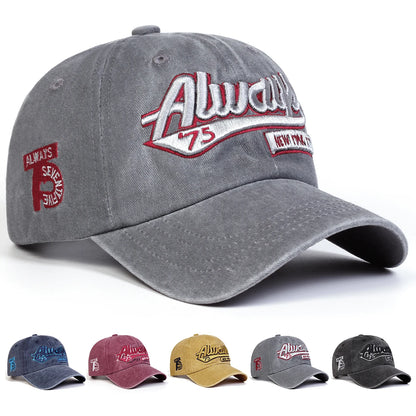 Unisex Always75 Letter Embroidery Wash Baseball Caps Spring and Autumn