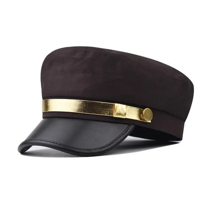 Leather Gold Edged Flat Top Hat For Men And Women, Beret Hat