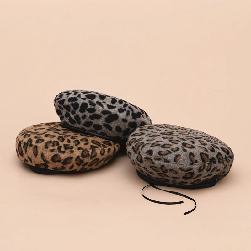 Women's Leopard Print Hat Fashion Beret Vintage Hats